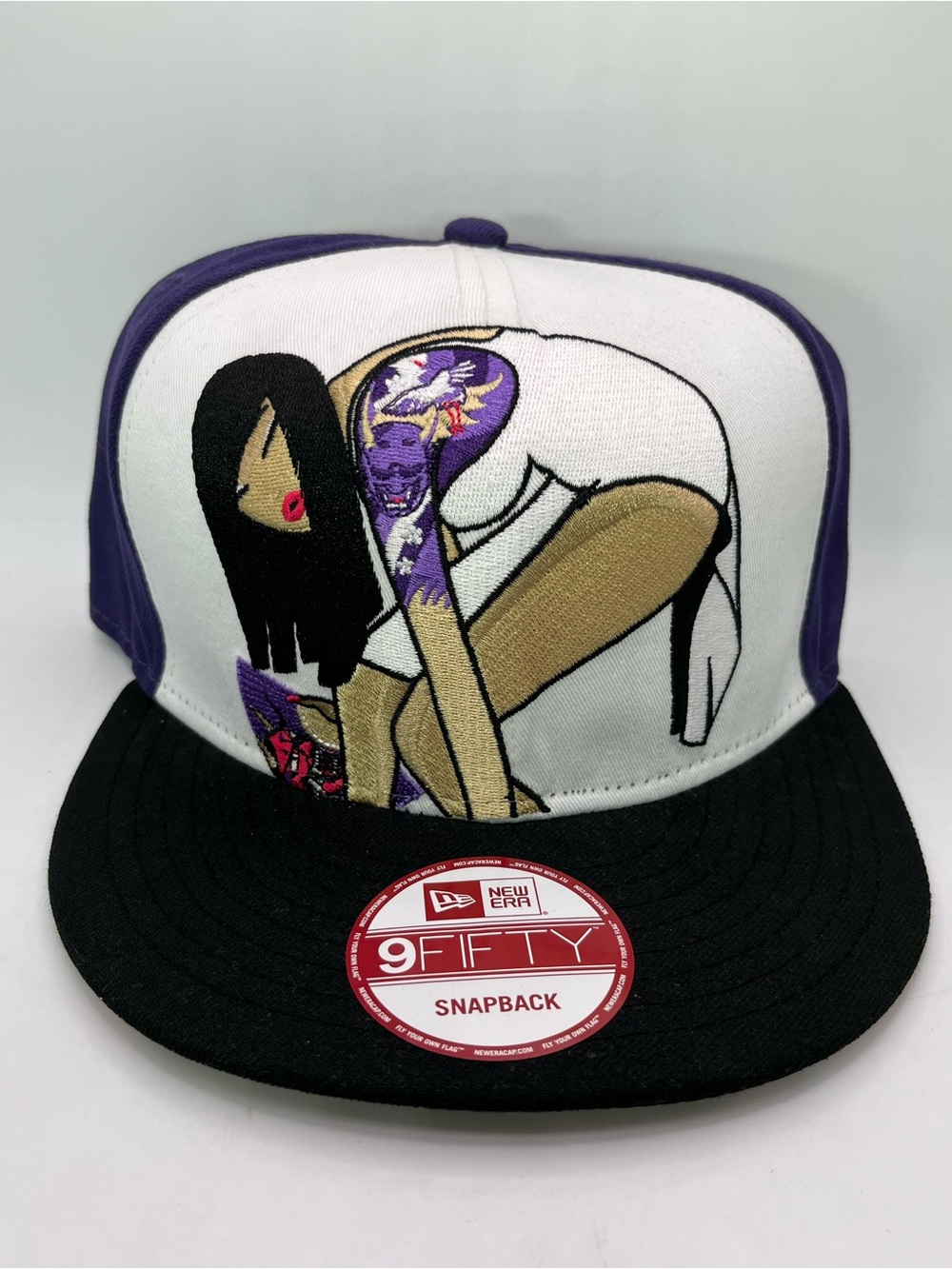 Tokidoki Tattoo Geisha Rare Purple White Black Graphic Snapback Hat NWOT